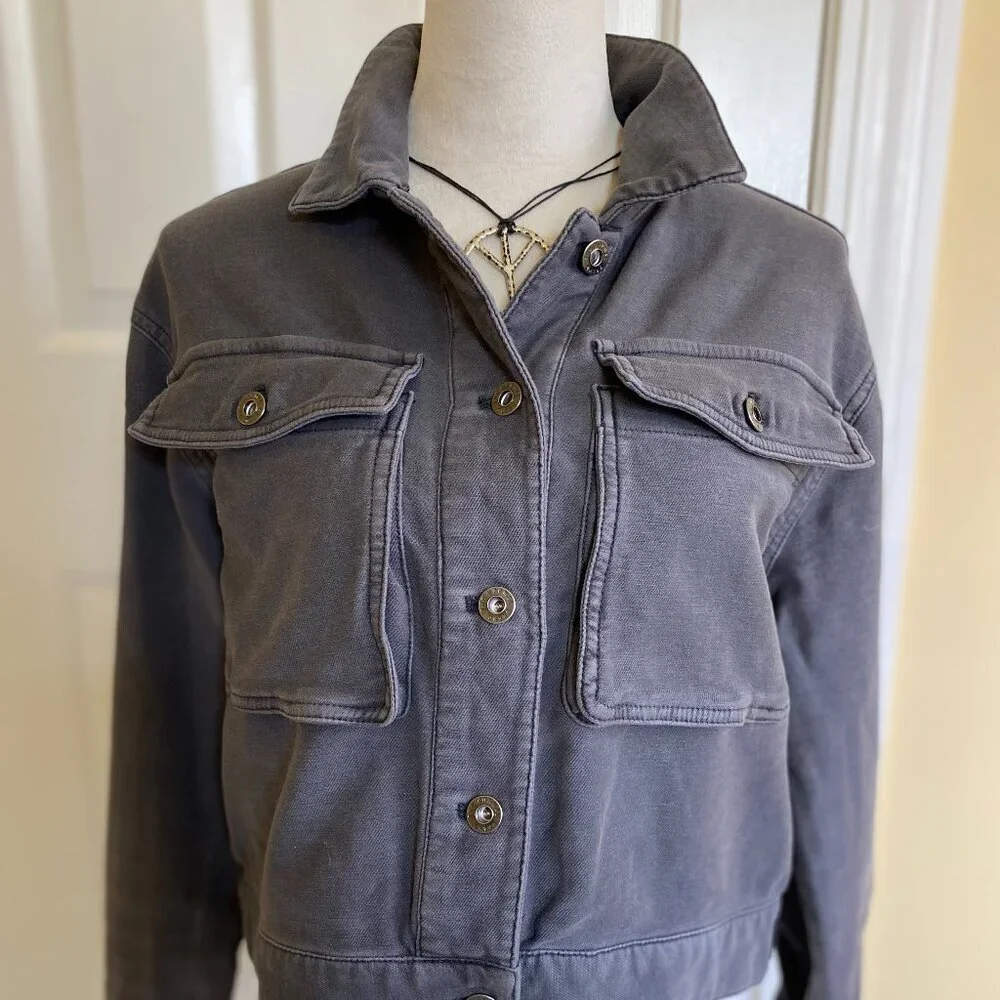 THE NORMAL BRAND, comfort terry trucker military style jacket gray sz xs